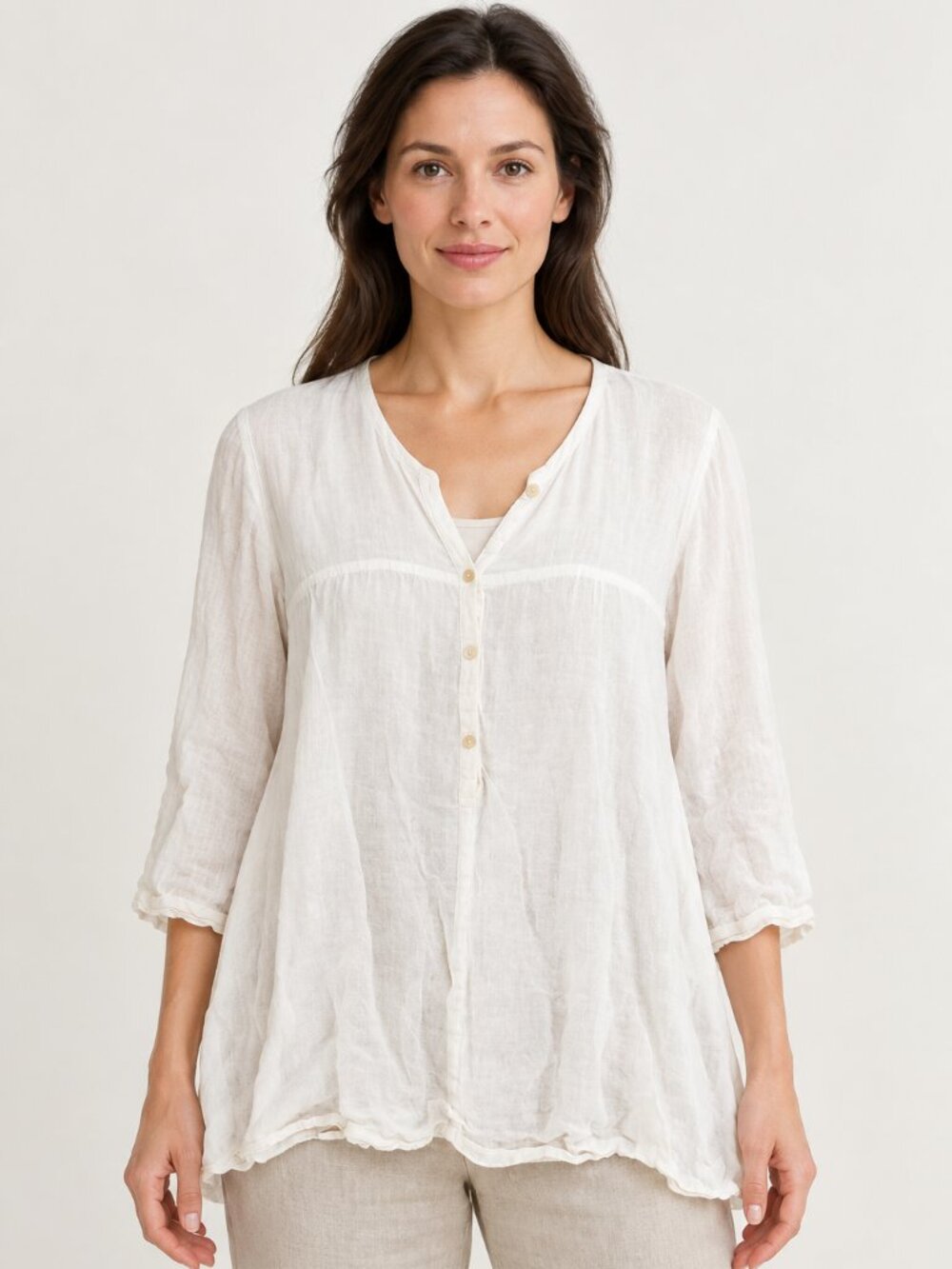 Eileen Fisher Tunic Women S White Linen Button Long Sleeve Minimalist P3912